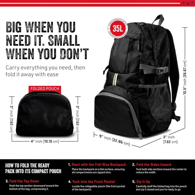 MODERN NEEDS Store Ready Pack 35L — Foldable Backpack for Travel | Lightweight, Water Resistant Hiking Daypack | Compact, Packable Backpack for Men & Women | Great for Camping & Daily Use - Image 4